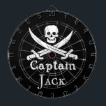 Personalisierter Piratenkapitän Dartscheibe<br><div class="desc">Avast, ihr Schmierer! Schüttelt mir Holz, beansprucht deinen Piratennamen Captain! Die klassische Piratenflagge ist für jeden Geschmack etwas dabei: einen Schädel und eine Kreuzblase. Savvy? Personalisieren Sie es mit Ihrem Namen oder geben Sie es als Geschenk.</div>
