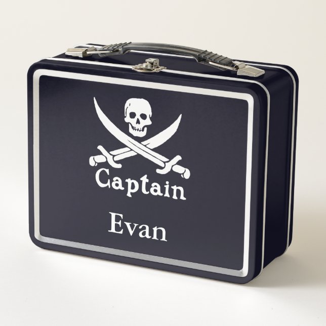 Personalisierter Piratenkapitän Metall Brotdose (Vorderseite)