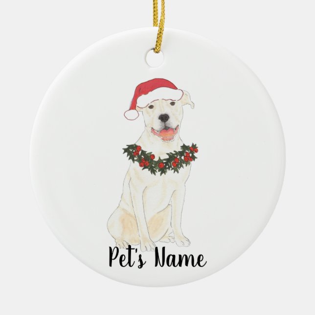 Personalisierter Pitbull Staffy (weiß) Keramik Ornament (Vorne)