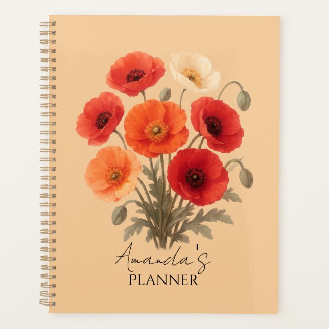 Personalisierter Planer, farbenfrohe Mohnblume flo Planer (Vorderseite)