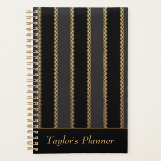 Personalisierter Planer für Schwarz und Gold Strei (Vorderseite)