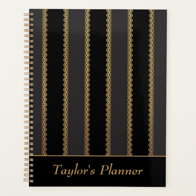 Personalisierter Planer für Schwarz und Gold Strei (Vorderseite)