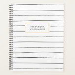 Personalisierter Planer für skizzenhafte Streifen<br><div class="desc">Ein Planer mit einem Sketchbook inspirierte schwarz-weiß dünne Streifen Design auf der Vorder-und Rückseite.</div>