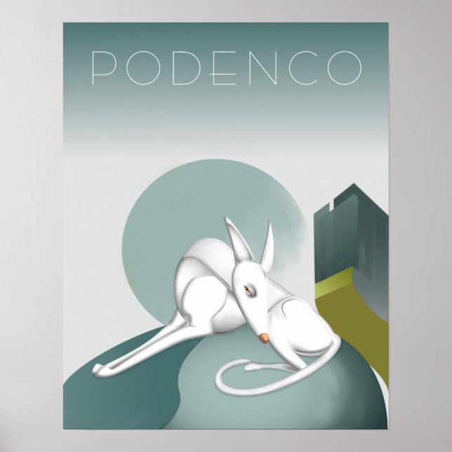 Personalisierter Podenco Hund Art Deco Grau und We Poster (Vorne)