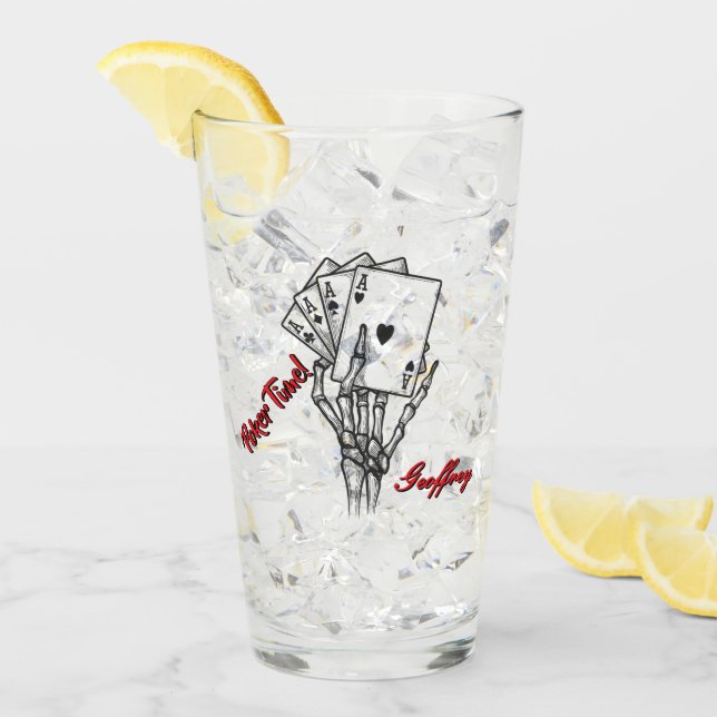Personalisierter Poker Tumbler Skeletthand (Vorderseite Ice)