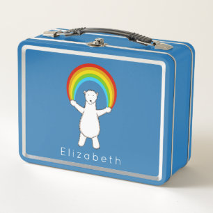 Personalisierter Polarbär und Regenbogen Metall Brotdose