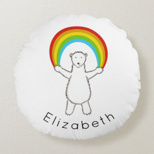 Personalisierter Polarbär und Regenbogen-Rundkisse Rundes Kissen