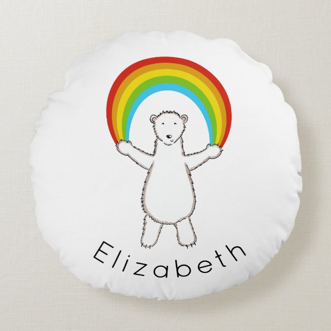 Personalisierter Polarbär und Regenbogen-Rundkisse Rundes Kissen (Vorderseite)