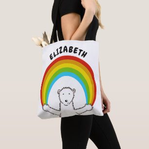 Personalisierter Polarbär und Regenbogen Tasche