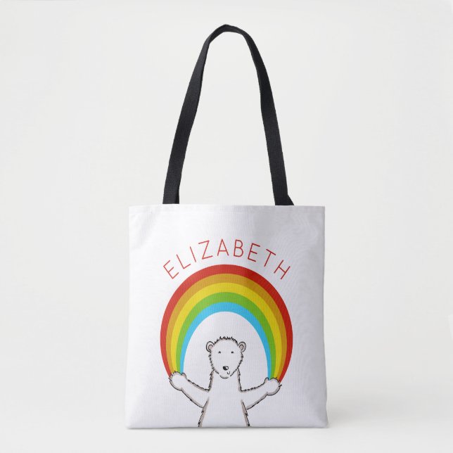 Personalisierter Polarbär und Regenbogen Tasche (Vorderseite)