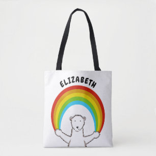Personalisierter Polarbär und Regenbogen Tasche