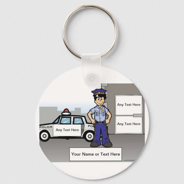 Personalisierter Polizeibeamter - männlicher Carto Schlüsselanhänger (Vorderseite)
