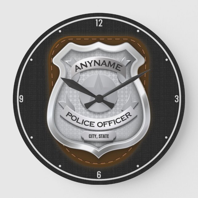 Personalisierter Polizeibeamter Sheriff Polizist N Große Wanduhr (Vorderseite)
