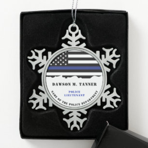 Personalisierter Polizeibeamter Thin Blue Line-Fla Schneeflocken Zinn-Ornament