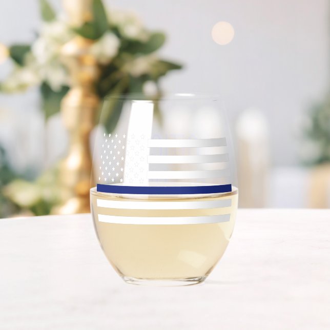 Personalisierter Polizeibeamter Thin Blue Line-Fla Weinglas Ohne Stiel (Insitu (Hochzeit))