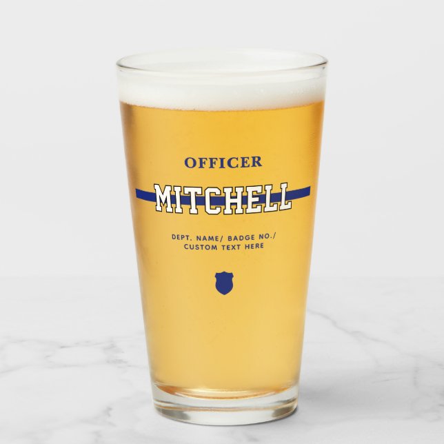 Personalisierter Polizeibeamter Thin Blue Line Glas (Vorne (Gefüllt))