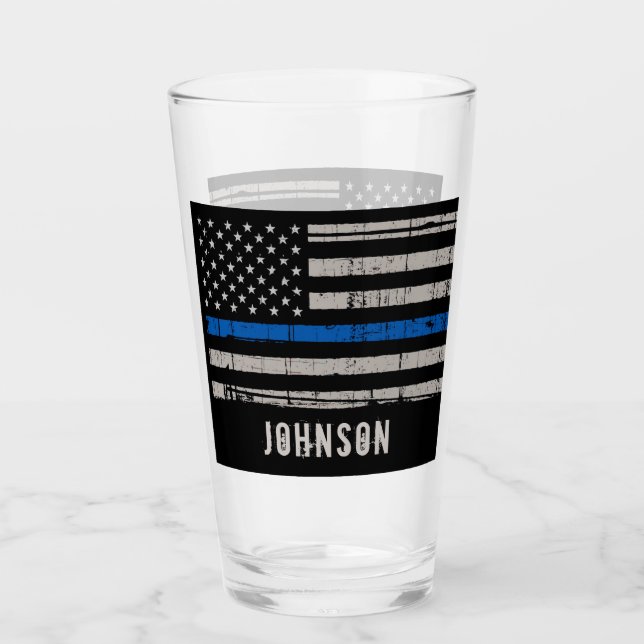 Personalisierter Polizeibeamter Thin Blue Line Glas (Vorderseite)