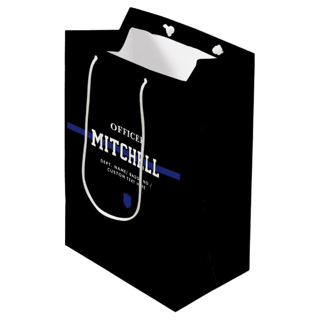 Personalisierter Polizeibeamter Thin Blue Line Mittlere Geschenktüte (Vorderseite Schrägansicht)