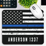 Personalisierter Polizeibeamter Thin Blue Line Mousepad<br><div class="desc">Thin Blue Line Maus Pad - Amerikanische Flagge in Polizei Flag Farben,  gestörtes Design. Personalisieren Sie Ihre Bestellung mit dem Namen des Offiziers. Dieser personalisierte Polizeibeamtenplaner ist perfekt für Polizeidienststellen geeignet. COPYRIGHT © 2020 Judy Burrows,  Black Dog Art - Alle Rechte vorbehalten. Personalisierter Polizeibeamter Thin Blue Line Mouse Pad</div>