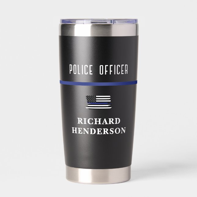 Personalisierter Polizeibeamter Thin Blue Line Thermobecher (Vorderseite)