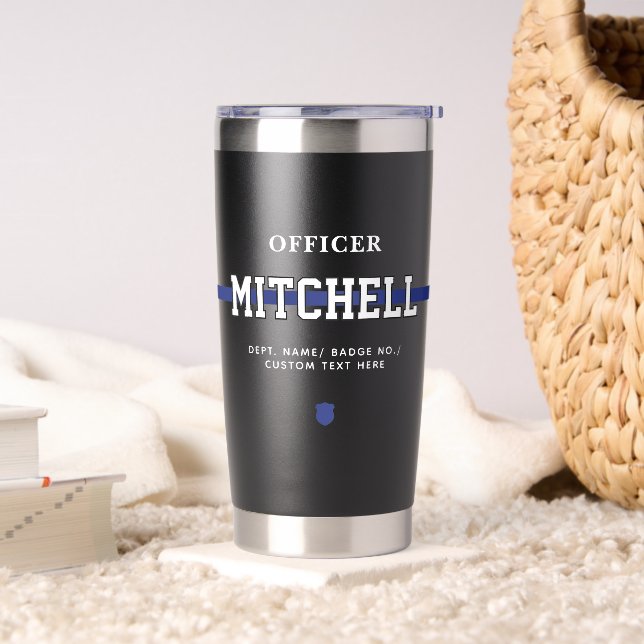 Personalisierter Polizeibeamter Thin Blue Line Thermobecher (Wohnzimmer)