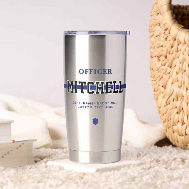 Personalisierter Polizeibeamter Thin Blue Line Thermobecher (Wohnzimmer)