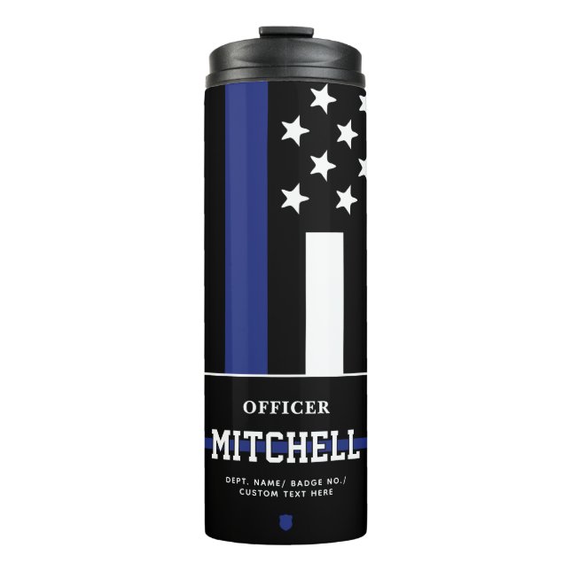 Personalisierter Polizeibeamter Thin Blue Line Thermosbecher (Vorderseite)
