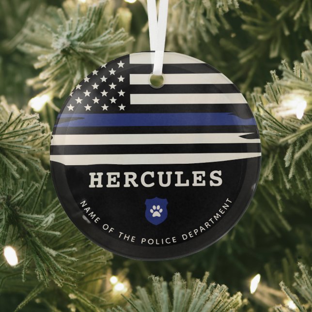 Personalisierter Polizeihund K9 Offizier Thin Blue Ornament Aus Glas (InSitu)