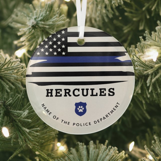 Personalisierter Polizeihund K9 Offizier Thin Blue Ornament Aus Glas (InSitu)