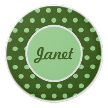 Personalisierter Polka Dot Keramik Knob (grün)