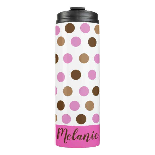 Personalisierter Polka-Dot-Thermaltumor Thermosbecher (Vorderseite)