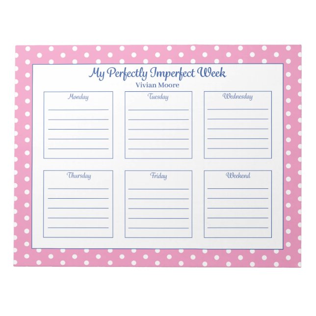 Personalisierter Polka Dot Weekly Planer Notepad Notizblock (Vorderseite)