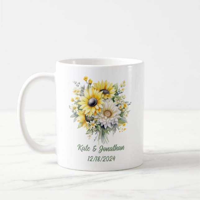 Personalisierter Polterabend Sonnenblumen Kaffeetasse (Links)