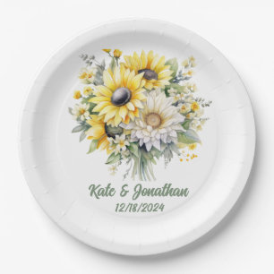 Personalisierter Polterabend Sonnenblumen Pappteller