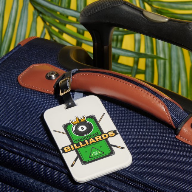 Personalisierter Pool Hall NAME 8 Ball Crown Billi Gepäckanhänger (Vorderseite Insitu 1)