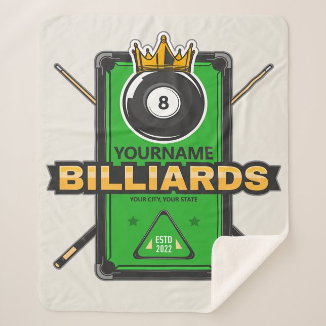Personalisierter Pool Hall NAME 8 Ball Crown Billi Sherpadecke (Vorderseite)
