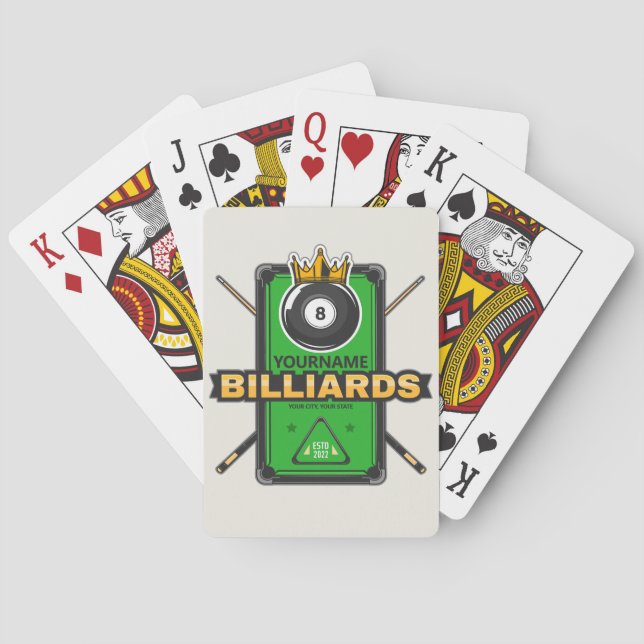 Personalisierter Pool Hall NAME 8 Ball Crown Billi Spielkarten (Rückseite)