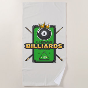 Personalisierter Pool Hall NAME 8 Ball Crown Billi Strandtuch