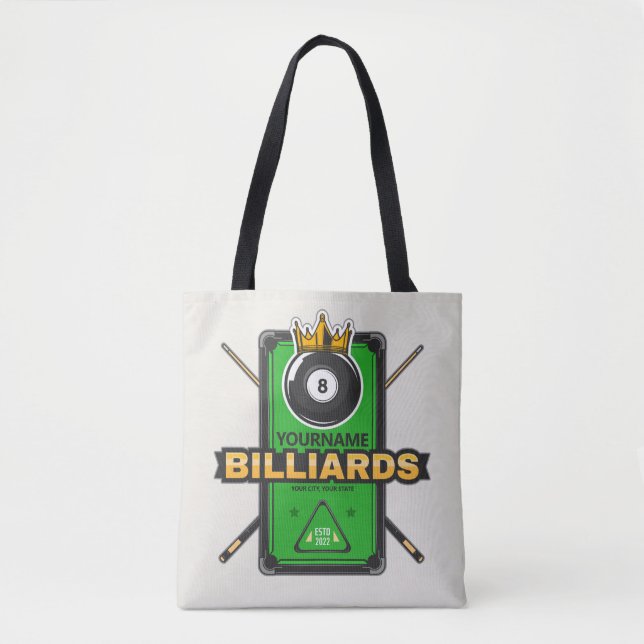 Personalisierter Pool Hall NAME 8 Ball Crown Billi Tasche (Vorderseite)