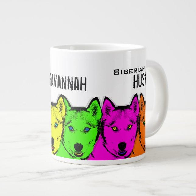 Personalisierter Pop Art Sibirien Husky Jumbo-Tasse (Vorderseite Rechts)