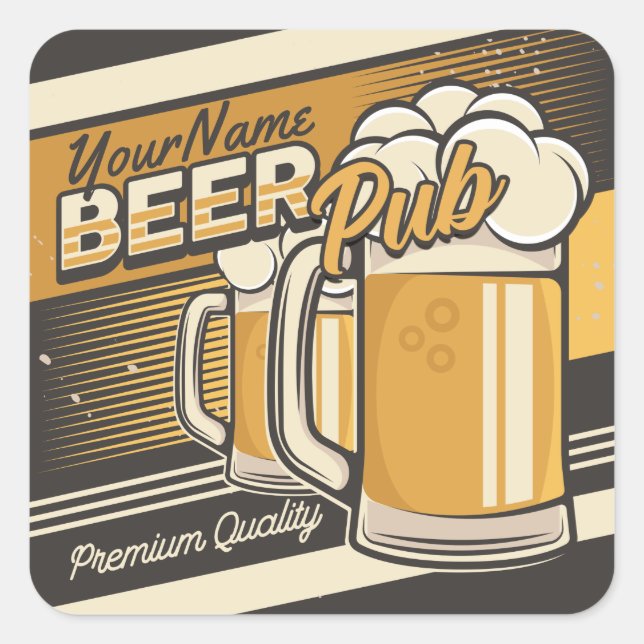 Personalisierter Premium Cold Beer Tasse Pub Bar Quadratischer Aufkleber (Vorderseite)