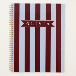 Personalisierter Preppy-Braun-Blau-Cabana-Streifen Planer