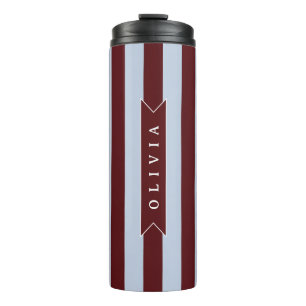 Personalisierter Preppy Braun Blau Cabana Streifen Thermosbecher