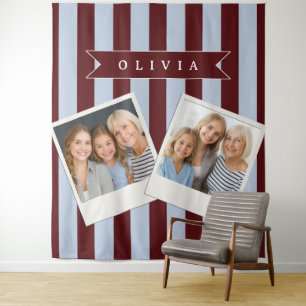 Personalisierter Preppy Braun Blau Cabana Streifen Wandteppich