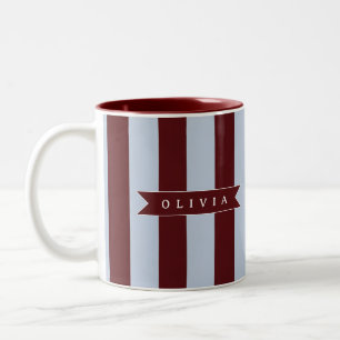 Personalisierter Preppy Braun Blau Cabana Streifen Zweifarbige Tasse