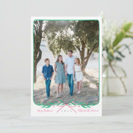 Personalisierter Preppy-Holiday-Kranz mit rosa Bog Feiertagskarte