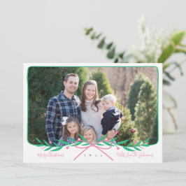 Personalisierter Preppy-Holiday-Kranz mit rosa Bog Feiertagskarte