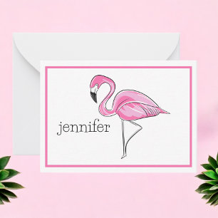 Personalisierter Preppy-Rosa-Flamingo Mitteilungskarte