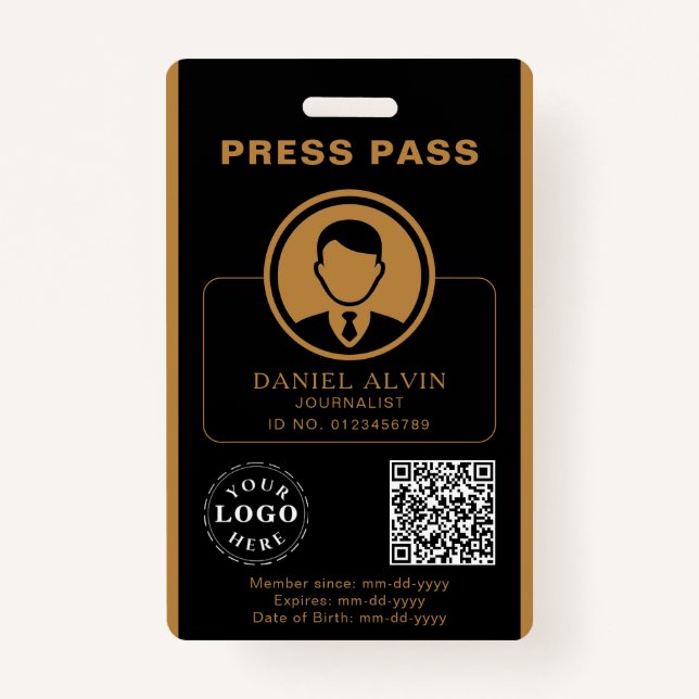 Personalisierter Presseausweis mit Foto-ID und QR- Ausweis (Vorderseite)