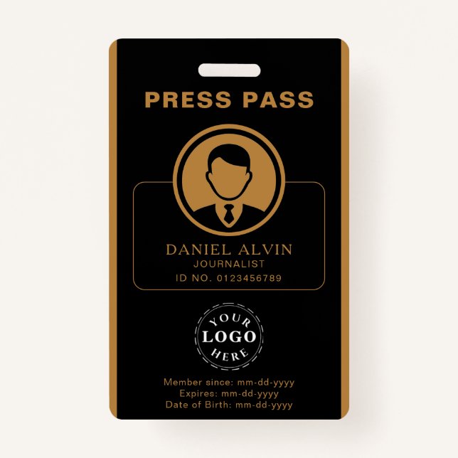 Personalisierter Pressepass mit Foto-ID und Barcod Ausweis (Vorderseite)